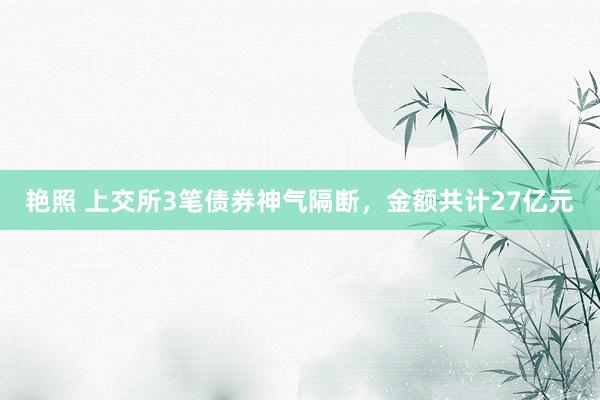 艳照 上交所3笔债券神气隔断，金额共计27亿元